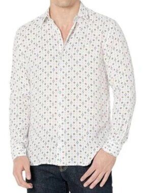 Serge Blanco Men's 100% Linen Geometric Print Button Down Shirts Size XL